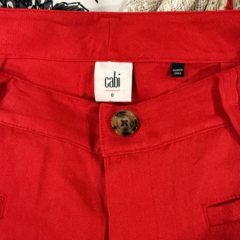 CAbi Valentine Red Linen Blend Wide Leg Dress Pants Size 6 - Picture 3 of 3